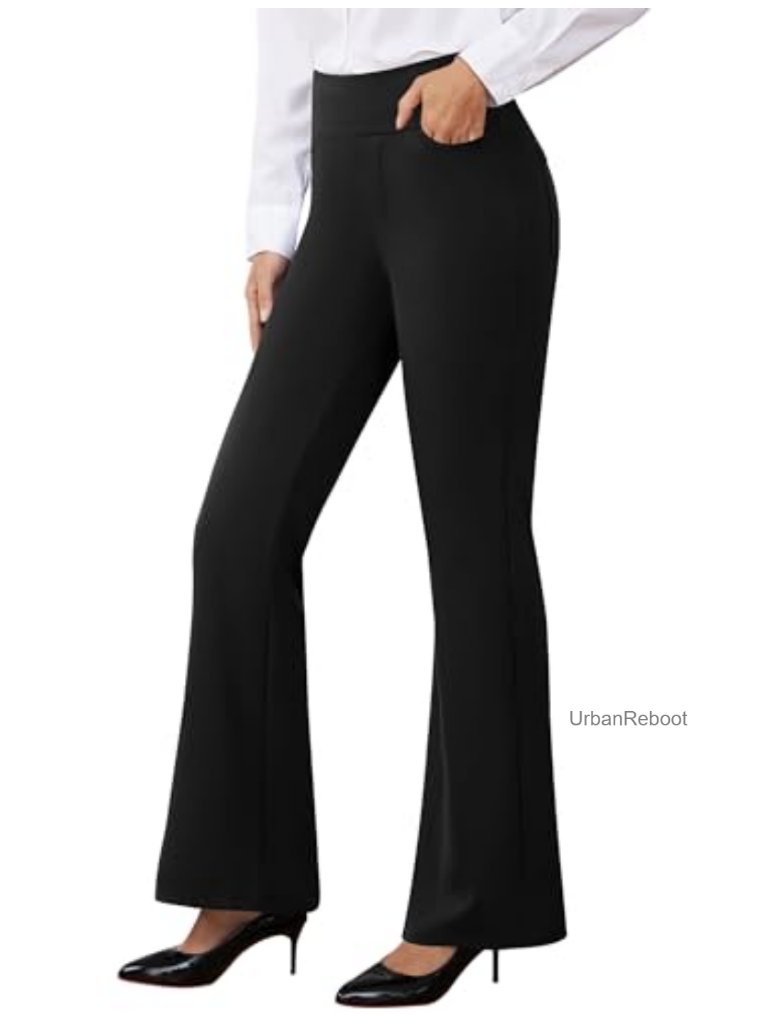 Women's Work Pants Stretchy Business Casual Bootcut Slacks With Pockets Pull On